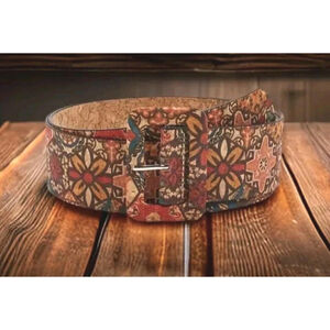 Boho Belt Buckle M L XL Floral Belts Boho Brown Paisley Vintage Hippie style